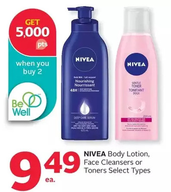 Rexall Nivea body lotion, face cleansers or toners offer