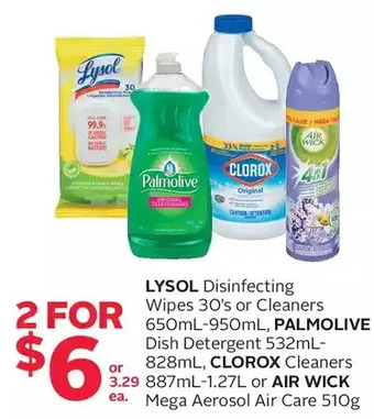 Rexall Lysol disinfecting wipes or cleaners, palmolive dish detergent, clorox cleaners or air wick mega aerosol air care offer