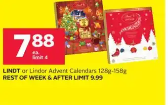 Rexall Lindt or lindor advent calendars 128g-158g offer