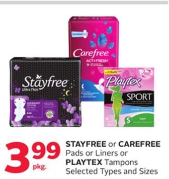 Rexall Stayfree or carefree pads or liners or playtex tampons offer