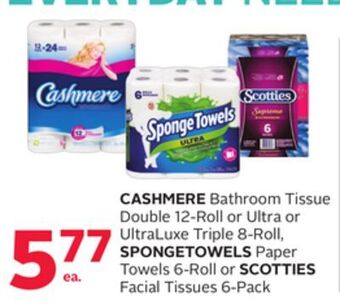 Rexall Cashmere bathroom tissue double 12-roll or ultra or ultraluxe triple 8-roll, spongetowels paper towels 6-roll or scotties fac offer