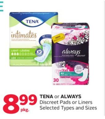 Rexall Tena or always discreet pads or liners offer