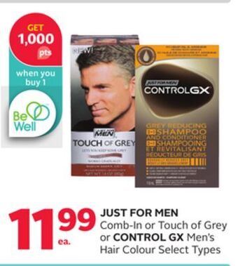 Rexall Just for men comb-in or touch of grey or control gx men's hair colour offer