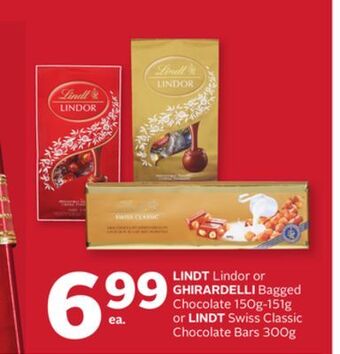 Rexall Lindt lindor or ghirardelli bagged chocolate 150g-151g or lindt swiss classic chocolate bars 300g offer