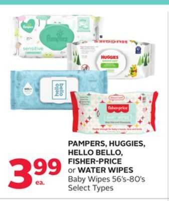 Rexall Pampers, huggies, hello bello, fisher-price or water wipes baby wipes offer