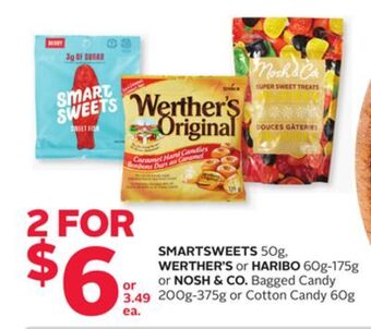 Rexall Smartsweets 50g, werther's or haribo 60g-175g or nosh & co. bagged candy 200g-375g or cotton candy 60g offer