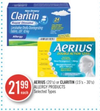 Shoppers Drug Mart Aerius (20's) or claritin (15's - 30's) allergy products offer