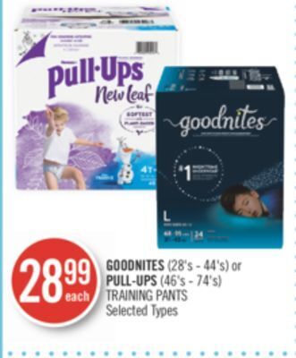 Shoppers Drug Mart Goodnites (28's - 44's) or pull-ups (46's - 74's) training pants offer