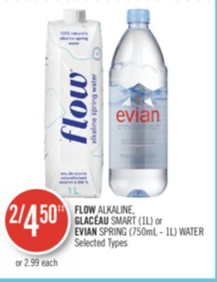 Shoppers Drug Mart Flow alkaline, glacéau smart (1l) or evian spring (750ml - 1l) water offer