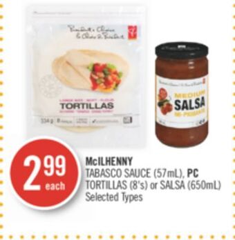 Shoppers Drug Mart Mcilhenny tabasco sauce (57ml), pc tortillas (8's) or salsa (650ml) offer