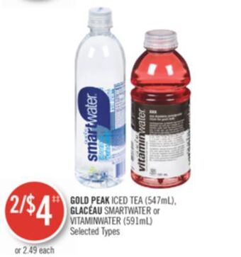 Shoppers Drug Mart Gold peak iced tea (547ml), glacéau smartwater or vitaminwater (591ml) offer