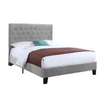 Aaron's Amelia queen upholstered bed w/ encore ii 12" pillow top mattress 9" foundation & protectors offer