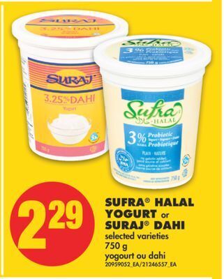 No Frills Sufra® halal yogurt or suraj® dahi, 750 g offer