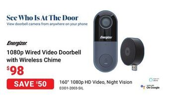 Visions Electronics Energizer 1080p wired video doorbell with wireless chime offer