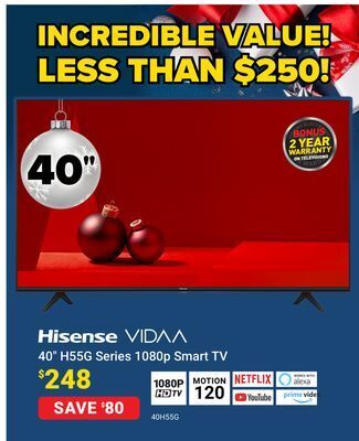 Visions Electronics Hisense 40" h55g series 1080p smart tv offer