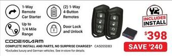 Visions Electronics Code alarm 1-way remote starter with two 1-way 4-button remotes offer