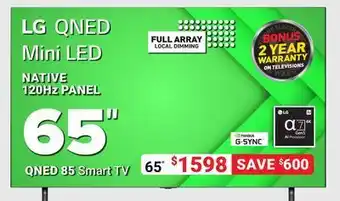 Visions Electronics Lg native 120hz panel 65" qned 85 smart tv offer
