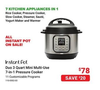Visions Electronics Instant pot duo 3 quart mini multi-use 7-in-1 pressure cooker offer