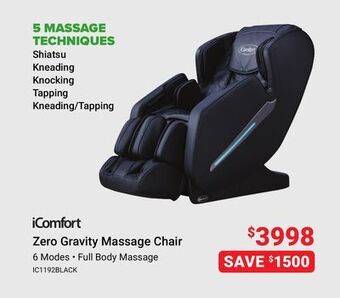 Visions Electronics Icomfort zero gravity massage chair offer