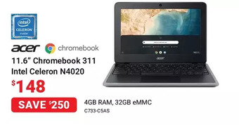 Visions Electronics Acer 11.6" chromebook 311 intel celeron n4020 offer