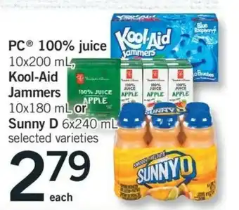 Fortinos PC 100% Juice Kool-Aid Jammers or Sunny D offer