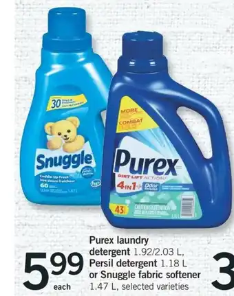 Fortinos Purex Laundry Detergent Persil Detergent or Snuggle Fabric Softener offer