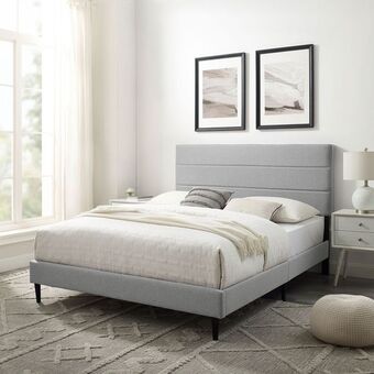 Best Buy Alexis transitional upholstered platform bed - queen - medium grey offer