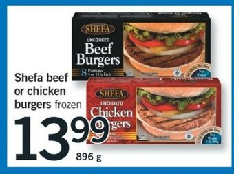 Fortinos Shefa Beef or Chicken Burgers offer