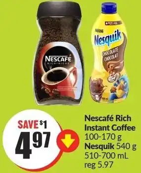 FreshCo Nescafé Rich Instant Coffee 100-170 g or Nesquik 540 g 510-700 ml offer