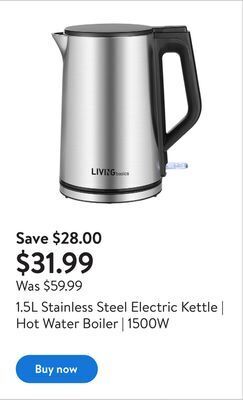 Walmart 1.5l stainless steel electric kettle | hot water boiler | 1500w offer