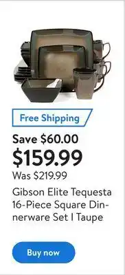 Walmart Gibson elite tequesta 16-piece square dinnerware set i taupe offer