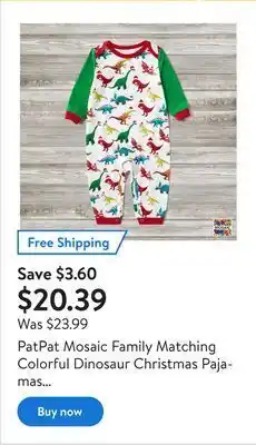 Walmart Patpat mosaic family matching colorful dinosaur christmas pajamas set(flame resistant) offer
