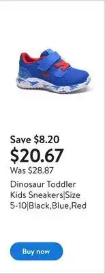 Walmart Dinosaur toddler kids sneakers|size 5-10|black,blue,red offer