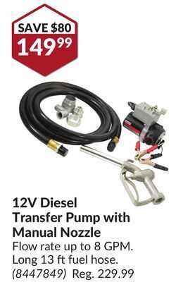 Princess Auto 12v diesel transfer pump with manual nozzle offer