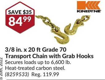 Princess Auto 3/8 in. x 20 ft grade 70 transport chain with grab hooks offer