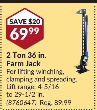 Princess Auto 2 ton 36 in. farm jack offer