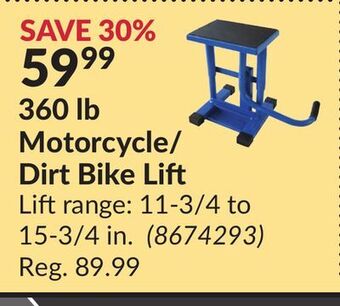 Princess Auto 360 lb motorcycle/dirt bike lift offer