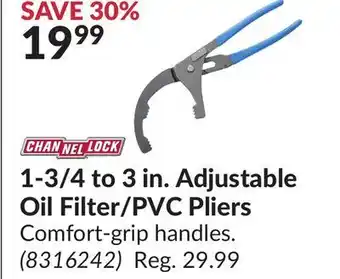 Princess Auto 1-3/4 to 3 in. adjustable oil filter/pvc pliers offer