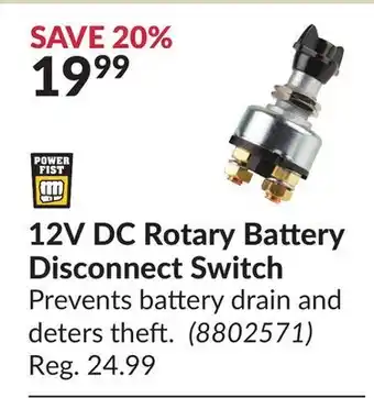 Princess Auto 12v dc rotary battery disconnect switch offer
