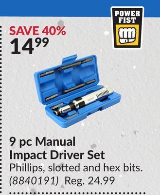 Princess Auto 9 pc manual impact driver set offer