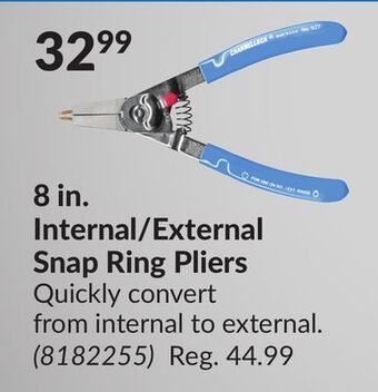 Princess Auto 8 in. internal/external snap ring pliers offer