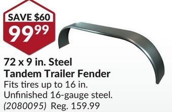 Princess Auto 72 x 9 in. steel tandem trailer fender offer