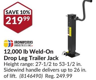 Princess Auto 12,000 lb weld-on drop leg trailer jack offer
