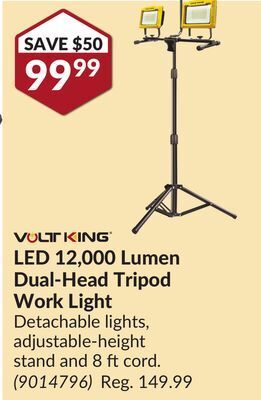 Princess Auto Led 12, 000 lumen dual-head tripod work light offer