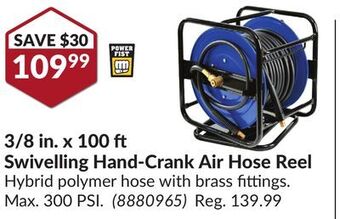 Princess Auto 3/8 in. x 100 ft swivelling hand-crank air hose reel offer