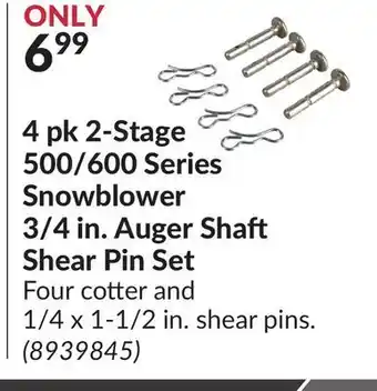 Princess Auto 4 pk 2-stage 500/600 series snowblower 3/4 in. auger shaft shear pin set offer