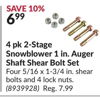 Princess Auto 4 pk 2-stage snowblower 1 in. auger shaft shear bolt set offer