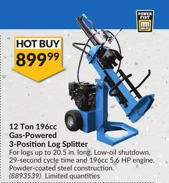 Princess Auto 12 ton 196cc gas-powered 3-position log splitter offer