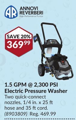 Princess Auto 1.5 gpm@2, 300 psi electric pressure washer offer
