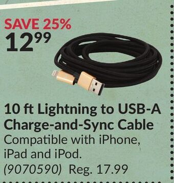 Princess Auto 10 ftlightning to usb-a charge-and-sync cable offer